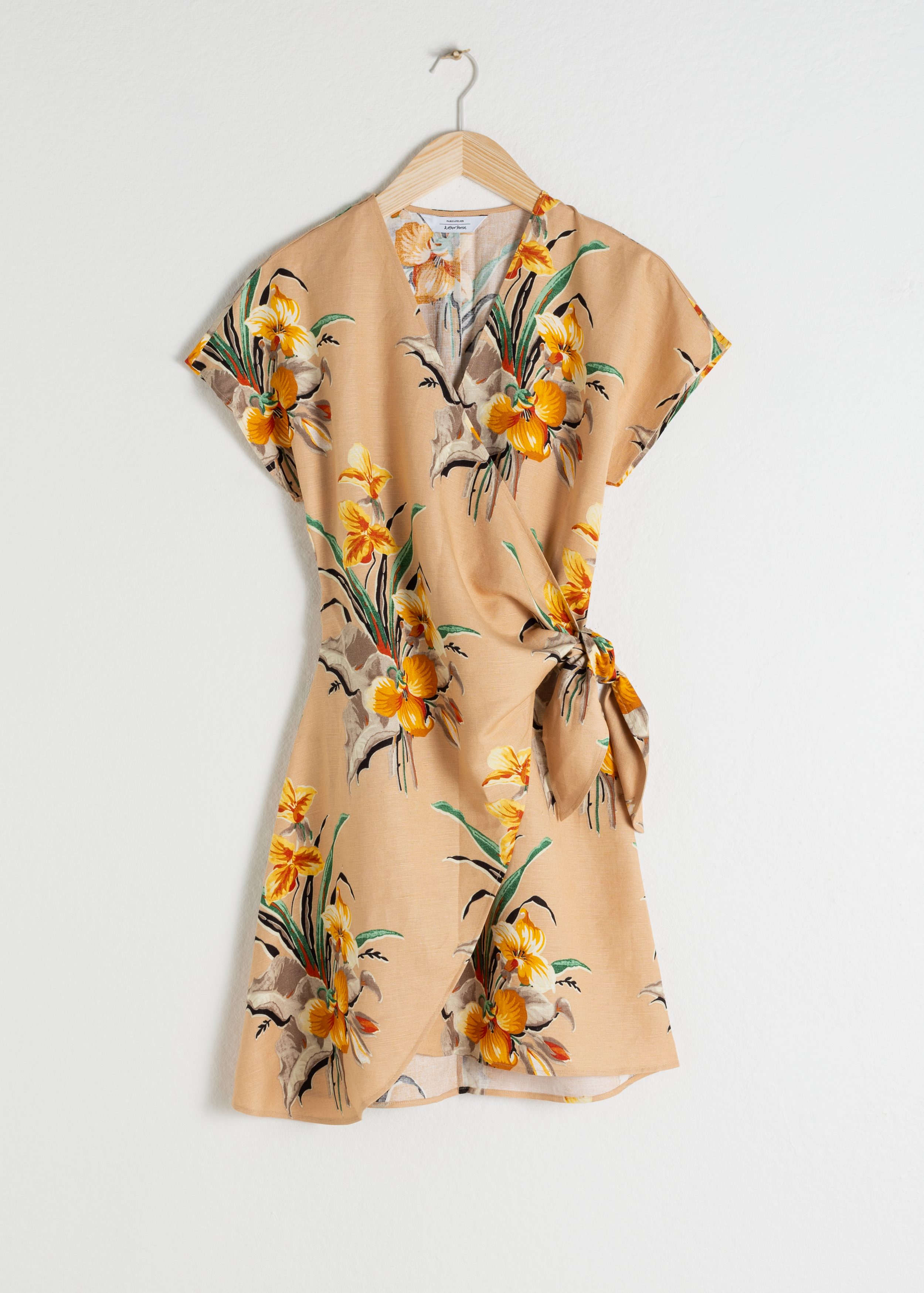 Linen Blend Wrap Mini Dress Tropical ...